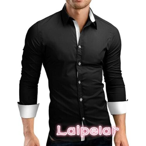 Laipelar Men Shirt Brand Male High Quality Long Sleeve Shirts Casual Hit Color Slim Fit Black Man Dress Shirts 4XL C936