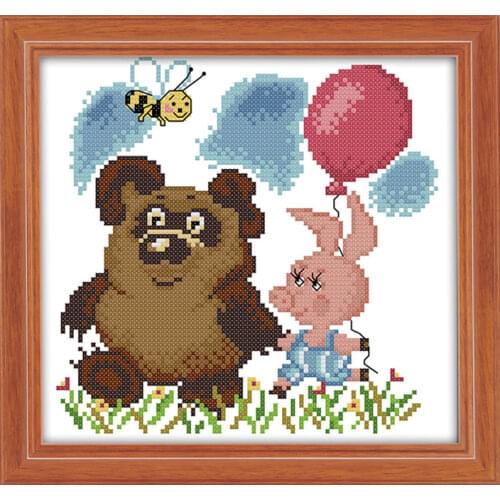 Bear and piggy cross stitch kit aida 14ct 11ct count printed canvas stitches embroidery DIY handmade needlework