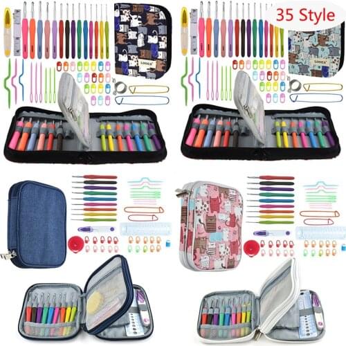 35 Styles New Crochet Hook Set With Yarn Knitting Needles Sewing Tools Set Knit Gauge Scissors Stitch Holder Hook For Knitting