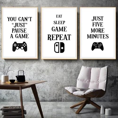 Game Gamer Quotes Canvas Painting Nordic Style Poster Wall Art Black White Modular Picture Boys Living Room Home Decor Cuadros