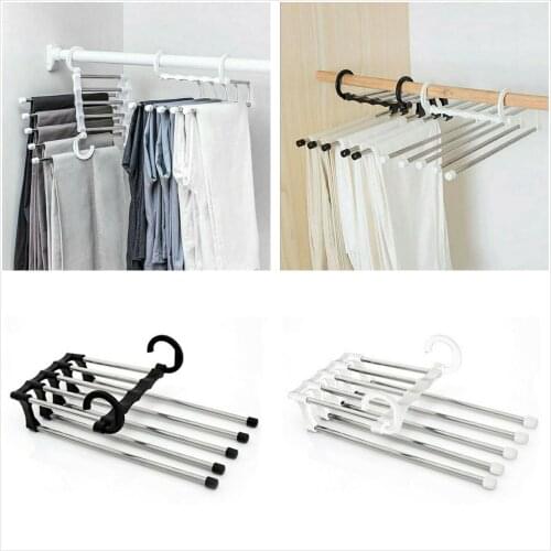 2020 Newest Pants Hanger Hot Fashion 5 in 1 Pant Rack Shelves Stainless Steel Multi-functional Wardrobe Hanger
