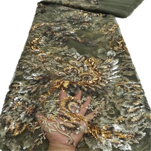 2021 New French Net Lace Fabric 5 Yards High Quality African Tulle Lace Fabric With Sequins For Nigerian Wedding Dress f66-487