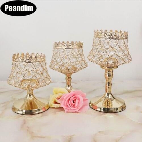 PEANDIM Wedding Candelabra Centerpieces Tabletop Candlesticks Party Decor Crystal Candle Lantern Gold Home Candle Holders
