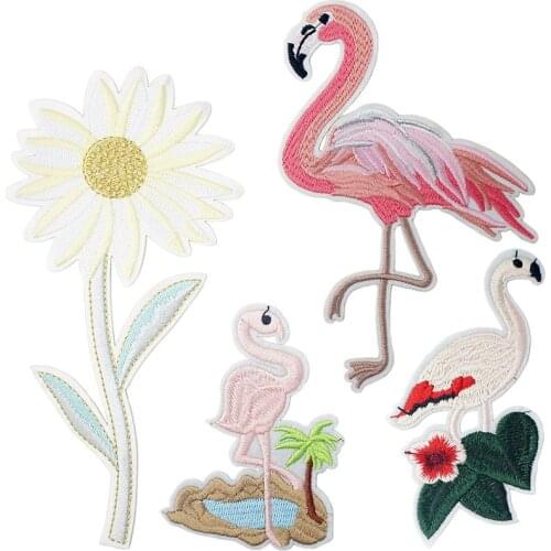 Bird Crane Flower Embroidered Iron on Patches for Clothing DIY Stripes Clothes Patchwork Sticker Custom Applique