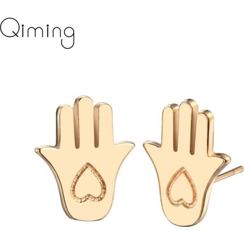 Fatima Hand Hamsa Earrings Love Heart Women Stud Earrings Fashion Jewelry Gold Fashion Female Earring Gift