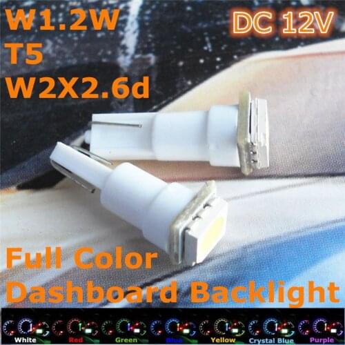 12V LED Car Bulb Lamp 10pcs T5(1*5050 SMD Lamp)W1.2W W2.3W W2X2.6d for Dashboard Signal Ashtray Light
