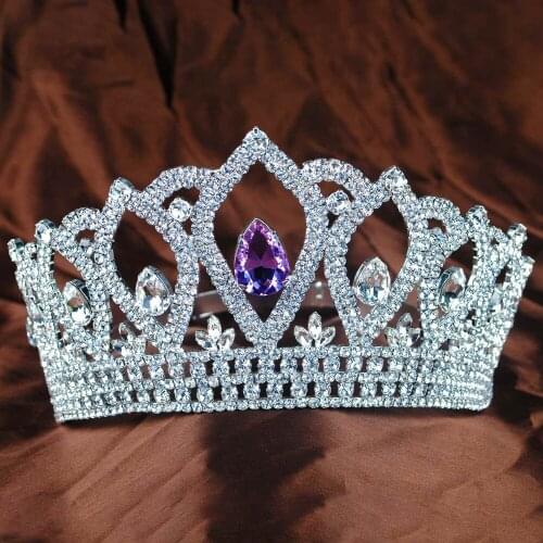 Classic Lady Tiaras Crowns Clear Crystal Queen Princess Bride Girls Wedding Prom Hair Jewelry Accessories Headband Round