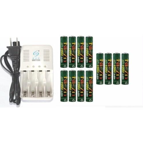 12Pcs 1000MWH NiZn 1.6V AAA Rechargeable Battery batteries + 4 ports Ni-Zn NiMH AA AAA battery Charger