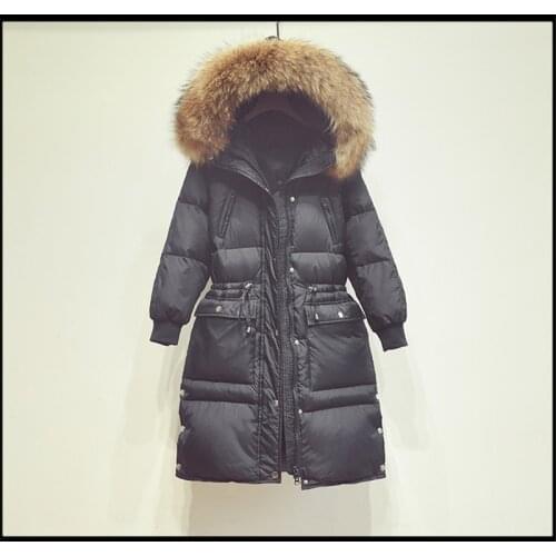 Womens White Duck Down Jacket Raccoon Fur Collar Parka Women Winter Coat Female Hooded Jackets Casaco De Inverno WXF366