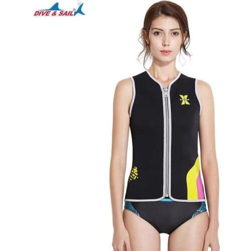 Dive&sail womens 3mm wetsuit vest sleeveless Neoprene Wetsuits Top SCUBA Surf Snorkeling front Zipper
