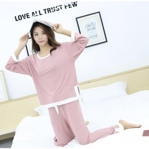 2PCS Women Pajamas Set Solid Modal Girl Sleepwear Pijama Long Pyjamas For Women Suit Female mujer Clothing Set 2020 Nightwear