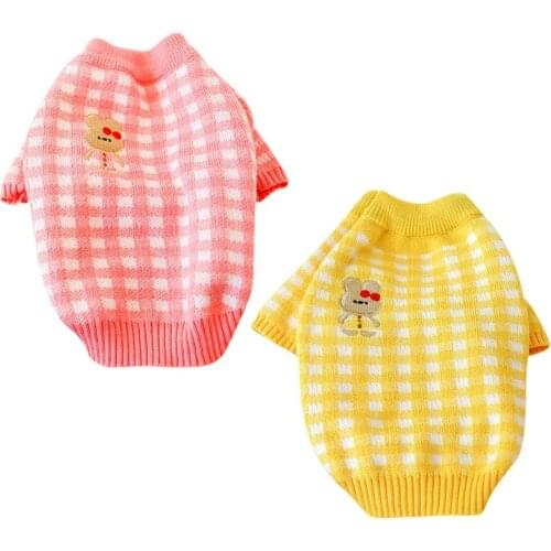 Pet Winter Warm Clothes Plaid Bunny Pattern Dog Sweater Puppy Turtleneck Hoodies Knitwear Clothing Suitable Small Middle Dogs