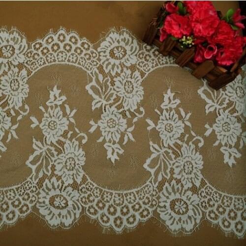 1.36meter/lot 13.79'' width Handmade DIY Decorative High Quality Soft Off White Nylon Eyelash Lace Trim Wedding Dress Fabric