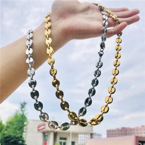 2020 New Hot Coffee Bean Chain Necklace 11MM Stainless Steel Rope Link Chains For Men Fashion Jewelry
