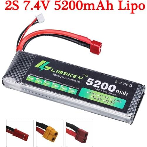 High Rate 7.4V 5200mAh Lipo Battery For RC Cars Trucks Robot Airplanes Helicopter Parts 2s Lithium battery 7.4v RC Drone Battery