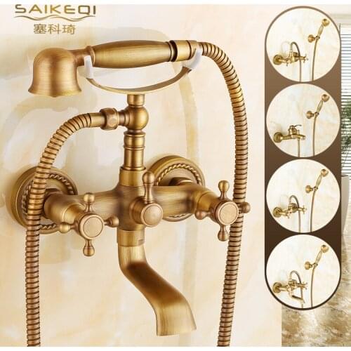 Brass Antique Shower Set Wall Mount for Basin European Retro Simple Shower Suit Toilet Bathroom Simple Creative Shower Set RTS24