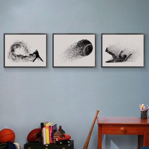 Baseball Player Silhouette Print Wall Pictures , Abstract Drawing Baseball Poster Wall Art Canvas Painting Baseball Room Decor