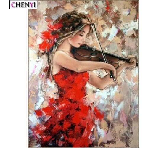 CHENYI DIY Diamond Painting Violin Girl Cross Stitch Needlework Full Rhinestone Mosaic Art Diamond Embroidery Modern Home Decor