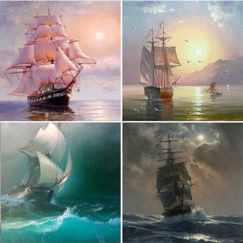 DIY 5D Diamond Painting Sailboat Sea Cross Stitch Kits Full Drill Square Embroidery Landscape Mosaic Art Picture of Rhinestones