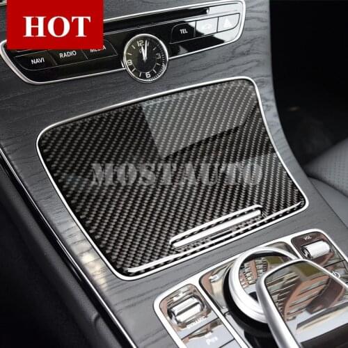 For Benz C Class W205 S205 Carbon Fiber Console Cup Holder Panel Cover 2014-2018 1pcs Car Decor Car Accesories Interior Car Trim
