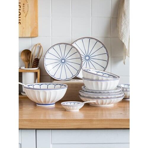 EECAMAIL Japanese-style Rice Bowl Home Eating Ceramic Bowl 8-inch Soup Bowl Instant Noodle Bowl Western Steak Dishes Simple Dish