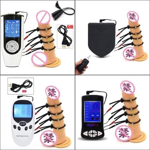 Electro Shock Penis Ring Electric Stimulation Bead Massage Cock Ring Male Masturbator Penis Extender Ring Medical Themed Sex Toy