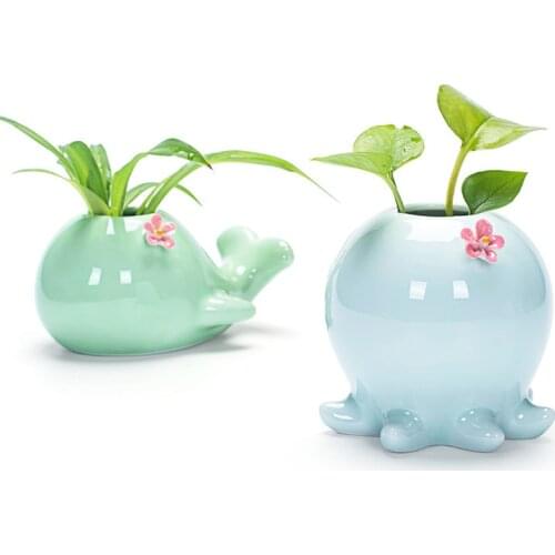 Creative celadon whale elephant flower pot, crafts hydroponic flower inserted home ceramic pot vase decoration