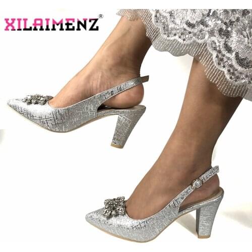 Italian Nigerian Party Shoes Without Bag Set Silver Color Fashion Slipper Wedding African Shoes Not Matching Bag Set Women Shoes
