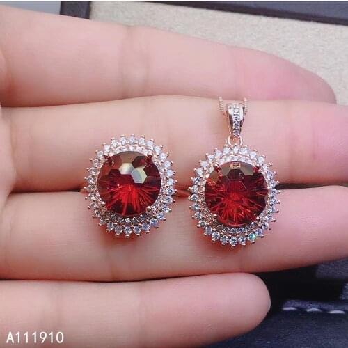 KJJEAXCMY fine jewelry 925 sterling silver inlaid Natural red topaz pendant ring Womens set support detection