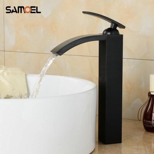 Basin Faucet Bathroom Black Faucet Tall Waterfall Faucet Basin Sink Tap Mixer Hot & Cold Water Faucet Waterfall Square B3282