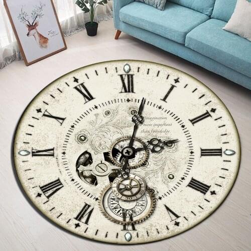 Round Living Room Floor Cushion Bedroom Area Rug Bathroom Non-Slip Carpet Office Door Mat Gems Gears Cog On Steampunk Clock Face