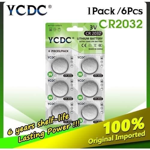 6Pcs/card 3V CR2032 Lithium Battery Button Coin Bateria 5004LC 2032 DL2032 ECR2032 KCR2032 Lithium Batteries For Toys Watches