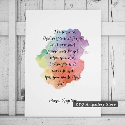 Maya Angelou Quote Print I've Learned That People Will Forget Motivational Poster Inspirational Print Watercolor Canvas Painting