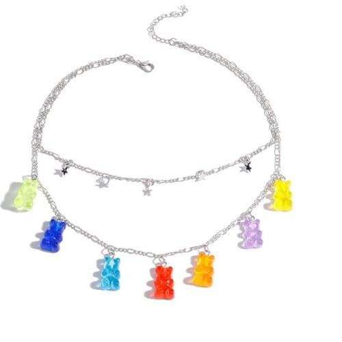 Fashion Star Necklace Multicolor Transparent Bear Necklace Cute Candy Color Resin Gummy Bear Pendant Necklace Women Jewelry