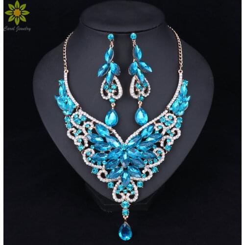 Fashion Rhinestone Wedding Jewelry Sets For Brides Prom Party Costume Accessories Bridal Necklace Earring Sets for Women