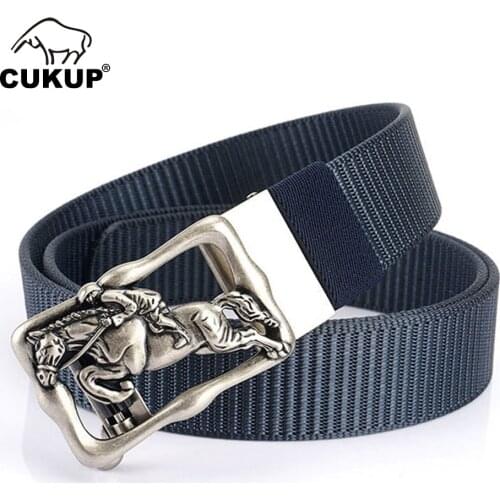 CUKUP New Unique Design Horse Running Pattern Buckles Metal Mens Quality Canvas & Nylon Belts Men Accessories 35mm Width CBCK269