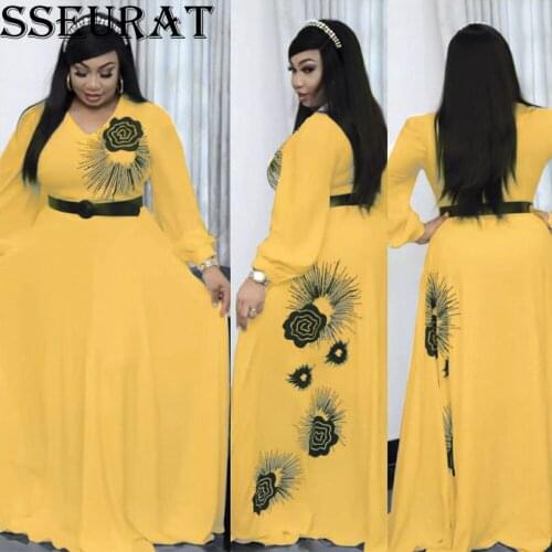 SSEURAT 2021 Autumn Dresses For Women African Print Chiffon Abaya Ankara Dashiki Maxi Dress Long Sleeve Elegant Ladies Clothes