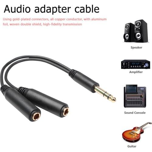 6.35 mm Male to 2 6.35 mm Female Adapter Cable 1/4 6.35mm Plug to Dual 6.35mm Jack Y Splitter Stereo Audio Cord