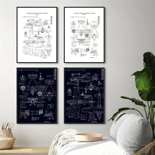 Airplane Poster Canvas Painting Minimalist Picture Art Aircraft sketch Print Black and White Geometric Home Wall Decor Painting