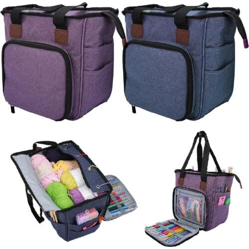 Portable Knitting Bag Multifunctional Wool Storage Bag Crochet Hook Knitting Needles Tote Sewing Supplies Organizer