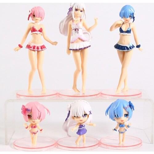 Re Zero Starting Life In Another World Rem Ram Emilia Swimsuit Ver PVC Figures Toys 6pcs/set
