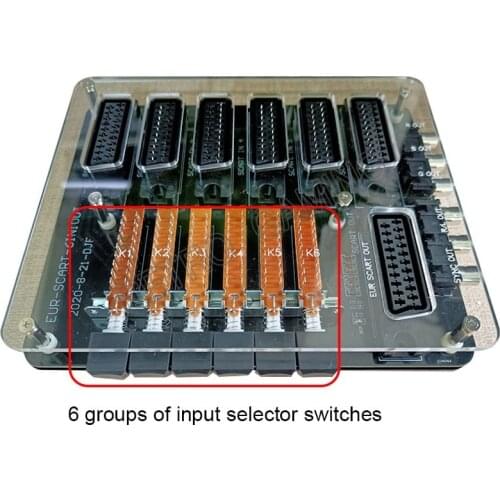 Mini Scart Distributor Converter 6 in 1 output Video Acrylic Case RCA SVHS AV TV Audio Divide EUR Automatic switcher Adapter