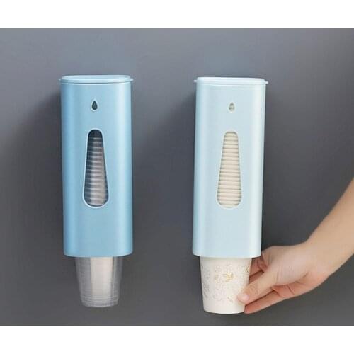 Paper Cup Dispenser Wall-mounted Punch Free Plastic Large Capacity Disposable Cup Storage Rack Organizerfor Home