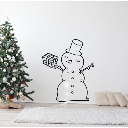 Happy Snowman With Gift Wall Sticker Decal Christmas Sticker Home Livingroom Wall Art Decoration A0068371