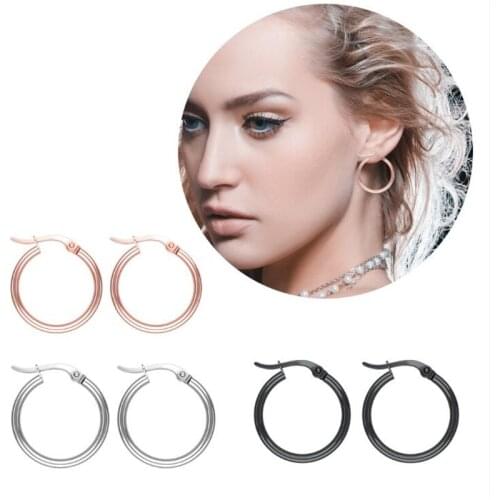 2pcs/lot New Punk Black Color Stainless Steel Round Earrings Piercings Women Circle Stud Earrings Fashion Ear bone Jewelry Gifts