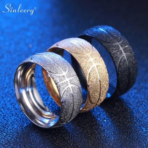 SINLEERY Basketball Pattern Sports Ring Stainless Steel Frosted Ring for Women Men Gift for boyfriend 2021 New Arrival JZ231 SSK