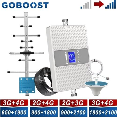 GOBOOST Cellular Amplifier GSM 2G 850 900 3G UMTS 2100 4G 1900 1800 Dual Band Signal Booster Repeater With Antenna 10M Cable Set