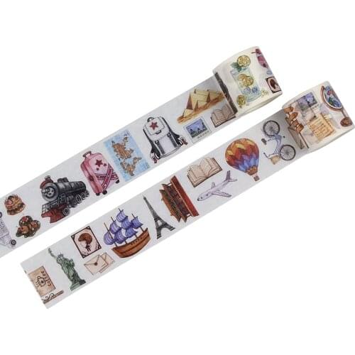 Vintage Travel Washi Tape Set 2 Rolls 4cm Retro Travelling Tourism Masking Tape for Planner Journaling Scrapbooking