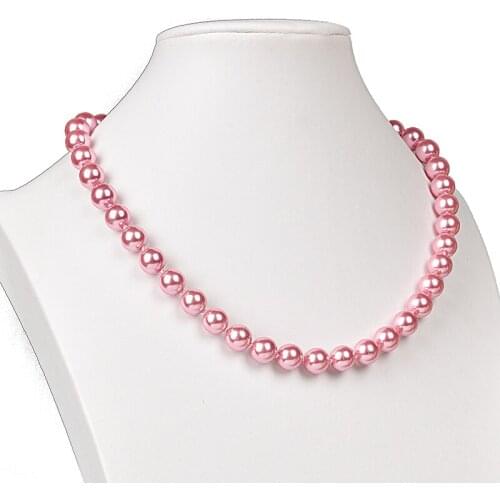 Pearl Necklaces Pink beads For Women Chain 8mm Simulated Pearl Chain Necklace Choker Wedding Bridal Jewelry Party Gifts