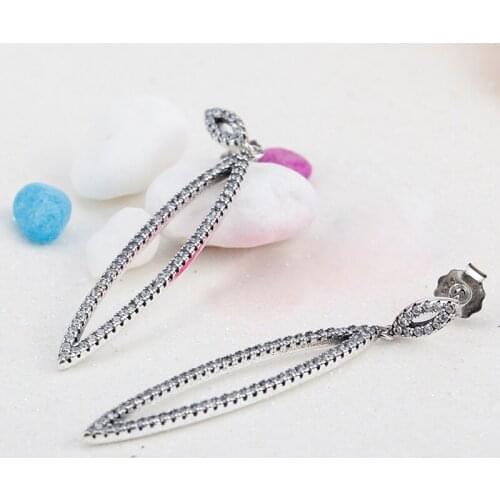 925 Sterling Silver Long Earrings with CZ Stones Geometric Shape Ladies Ethnic Sterling Earrings Women Jewelry